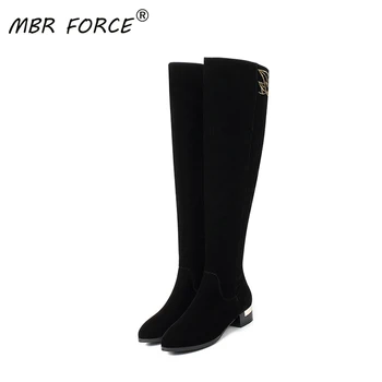 

MBR FORCE 2020spring and autumn new ladies noble leather high-heeled black high boots, decorated with exquisite metal patterns