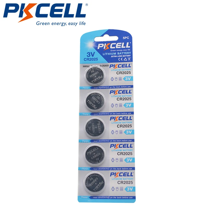 Литиевые батареи PKCELL 5 шт./упак. CR2025 CR 2025 ECR2025 BR2025 DL2025 KCR2025 LM2025 3V для камеры часов