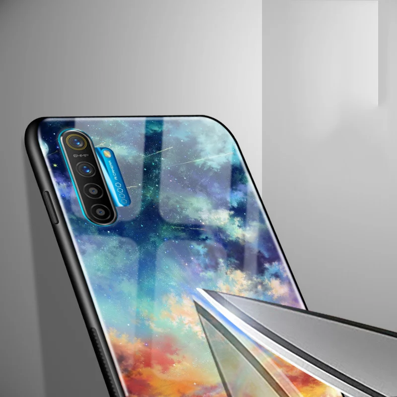 Для OPPO Realme XT чехол PC Пластиковый стеклянный чехол для телефона черный ТПУ бампер чехол для OPPO Realme X2 Realme XT чехол для Realme X2 X T