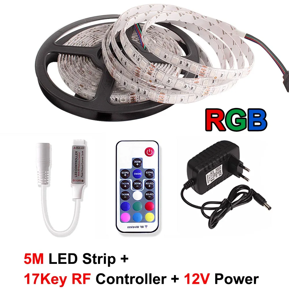 5050 17 key RF Set 5 м SMD 5050 RGB Светодиодная лента Водонепроницаемая 12 В Fita DE Tiras светодиодный 220 В лента RGB лента гибкий неоновый светильник светодиодный светильник Wifi/Bluetooth - Испускаемый цвет: 5050 17 key RF Set