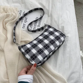

Popular small cross bag 2020 summer new canvas bag fashion grid children bag women's shoulder diagonal bag casual ladies bag