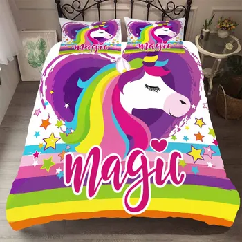 

BEST.WENSD Pink bedding set duvet cover+pillowcase magic Unicorns kid full size bed set Unicorn bedding set for bedroom 2/3 pcs
