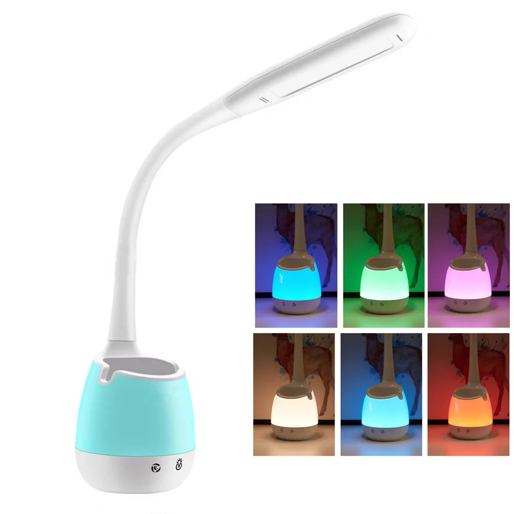 Hot LED Study Lamp with Pen Holder Eye-Caring Table Lamp Dimmable Touch Control Desk Light with Colorful Night Light Office Lamp