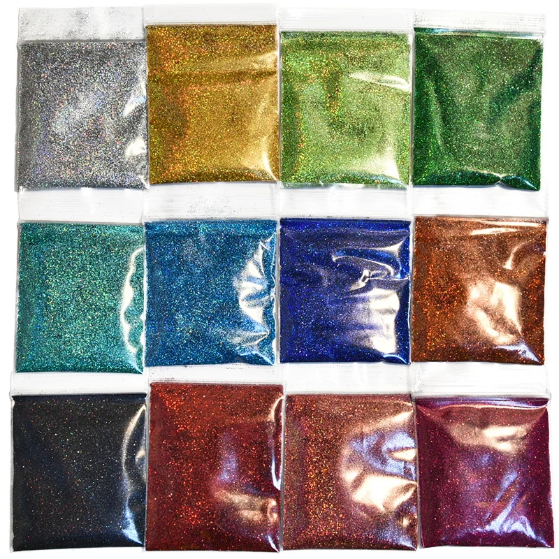 Laser 0.2MM 008 Size Color Glitter Powder,Holographic Glitter for nail 10G in-one-Bag Holographic Mixed-Color Powder