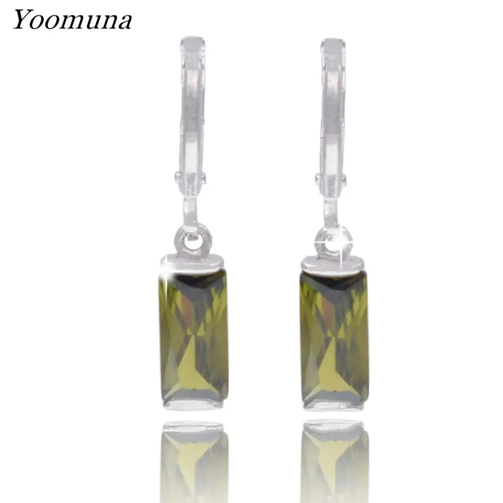 Yoomuna, розовое золото, 585 цветов, серьги, розовый квадратный Цирконий, камень, пирсинг, висячие серьги, женские сережки с подвесками, модные украшения