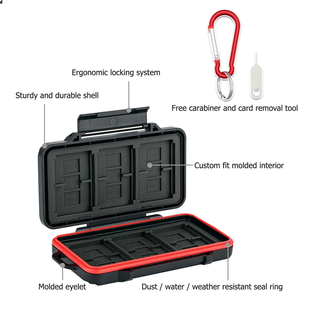 Profezzion-Memory Slots Card Storage Case, Water-Resistant, Camera