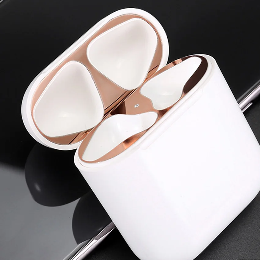 Розово-красный Для AirPods стикер ультра тонкий металлический пылезащитный стикер Защитная кожа для Air Pods 2 i12 i9s i7 металлический пылезащитный аксессуар - Цвет: Розово-красный