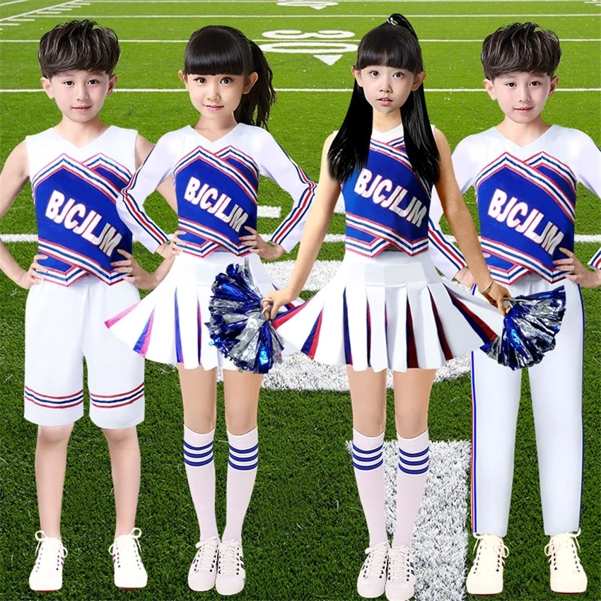 Children Cheerleaders Costumes Cheer Team Uniforms Sports Games Matching Outfits Cheering Squad Girls School Uniform Clothing,cheerleader costume set,school performance clothes