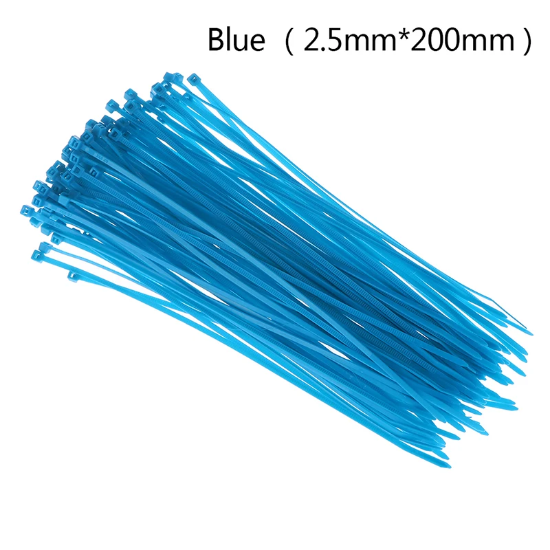 Blue 200mm 100 шт самоблокирующийся нейлоновый кабель Хомут-стяжка провод шнур молния галстук ремень - Цвет: Blue 200mm