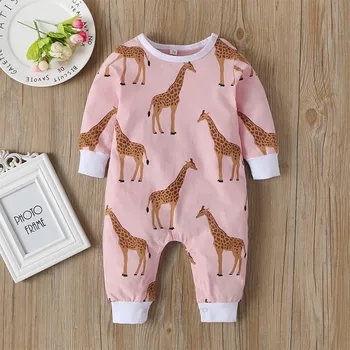 

Baby Boys Girls Cotton Round Neck Rompers Long Sleeve Cartoon Giraffe Jumpsuit New