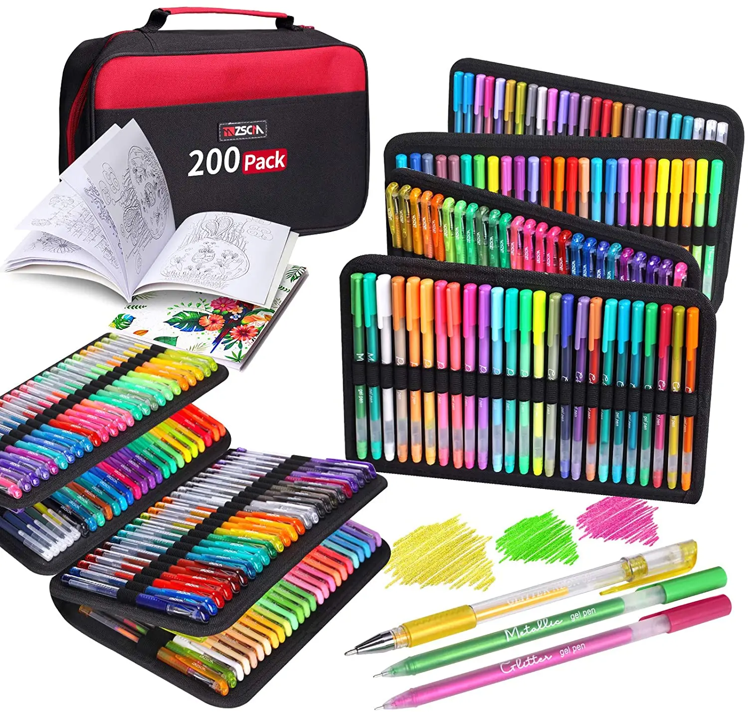 ColorIt Gel Pens For Adult Coloring Books 192 Pack - 12 Metallic Gel Pens,  12 Neon Gel Pens, and 72 Glitter Pens for Art & Office with 96 Matching