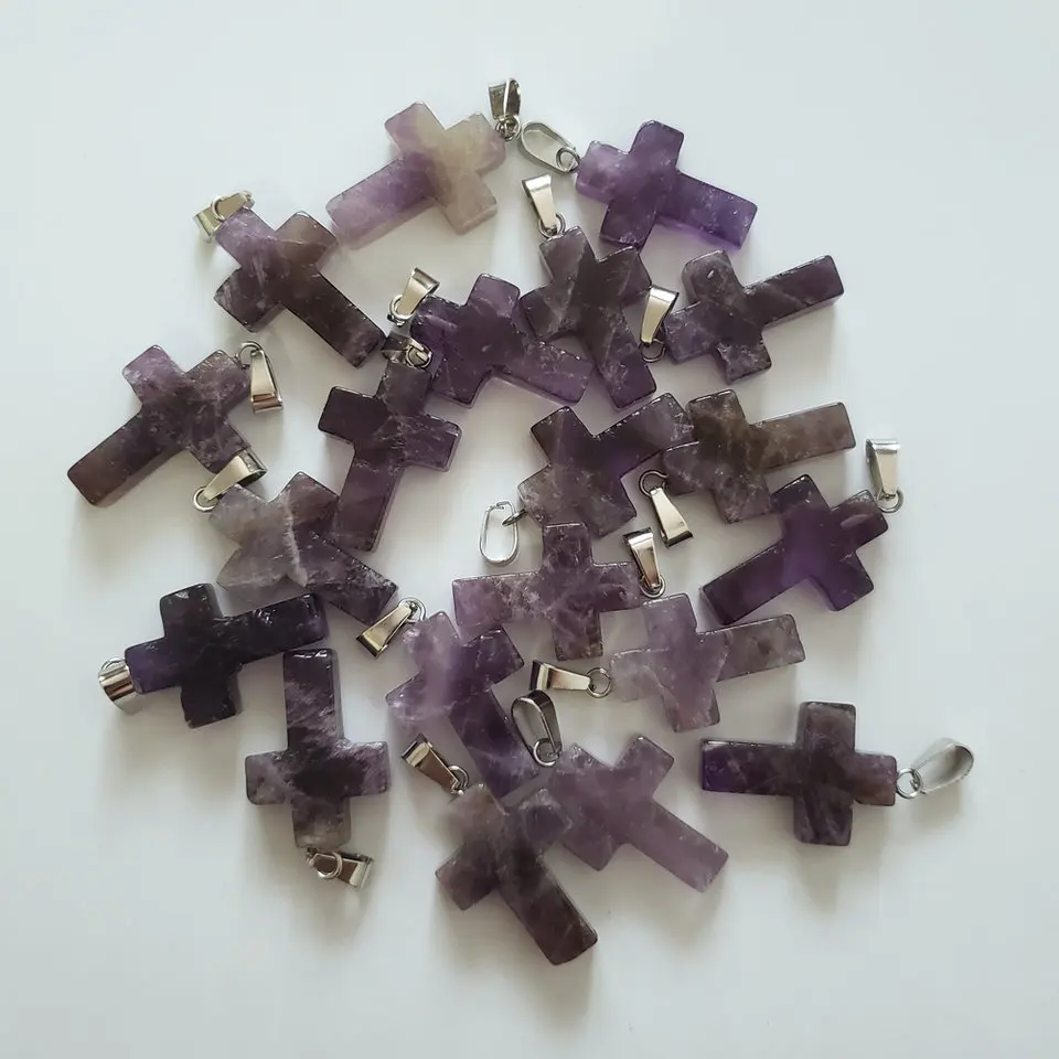 Amethyst 50 шт./лот модные крест смешанные природные камни подвески для Подвески для изготовления украшений подходит ожерелье аксессуары - Окраска металла: Amethyst