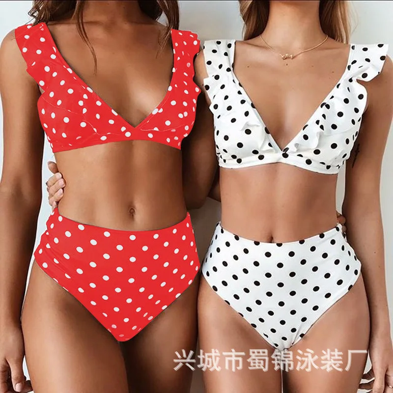 

Ruffled Bikini Black And White Polka Dot Print Sexy