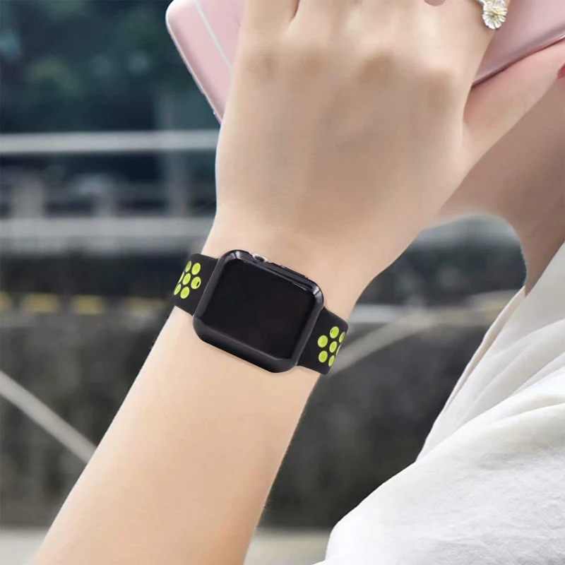 Часы чехол и ремешок для apple watch, ремешок 42 мм, 38 мм, Версия 44 мм 40 мм apple watch 5/4/3/2/1 силиконовый ремешок Ремешок для наручных часов аксессуары для iwatch