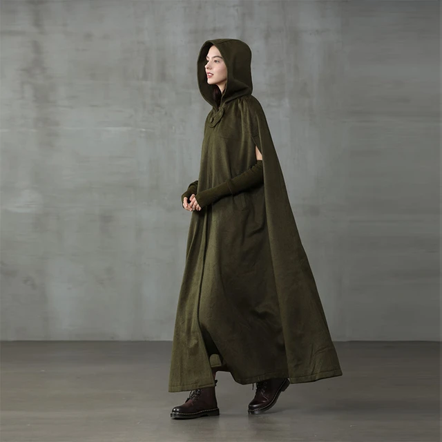 Linennaive Maxi Hooded Wool Coat Cloak