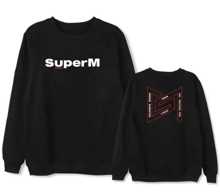 Kpop superM все названия членов/логотип пуловер с принтом и круглым вырезом толстовки унисекс флис/Тонкий Свободный свитшот