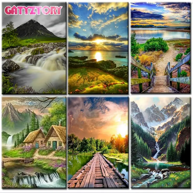 

GATYZTORY Painting By Numbers For Beginners Mountain And Water Landscape Oil Paints Diy Framed Home Wall Decor Artcraft Picture