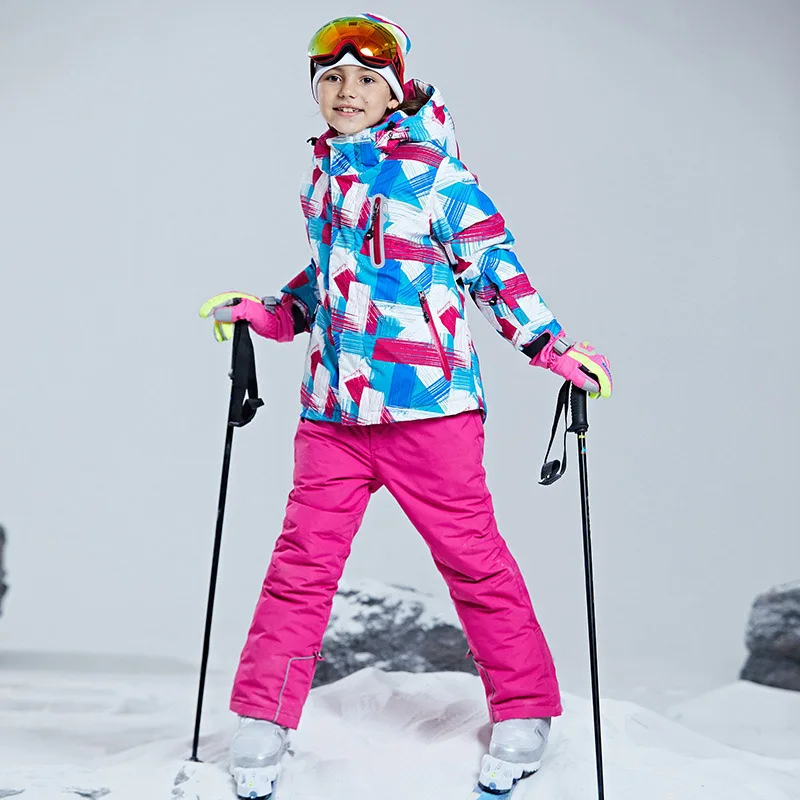 Kids Ski Suit Windproof Waterproof Warm Jacket&Pants Girls Boys Snow Set Winter Outdoor Wear Skiing Snowboarding Jacket Children - Color: color 9