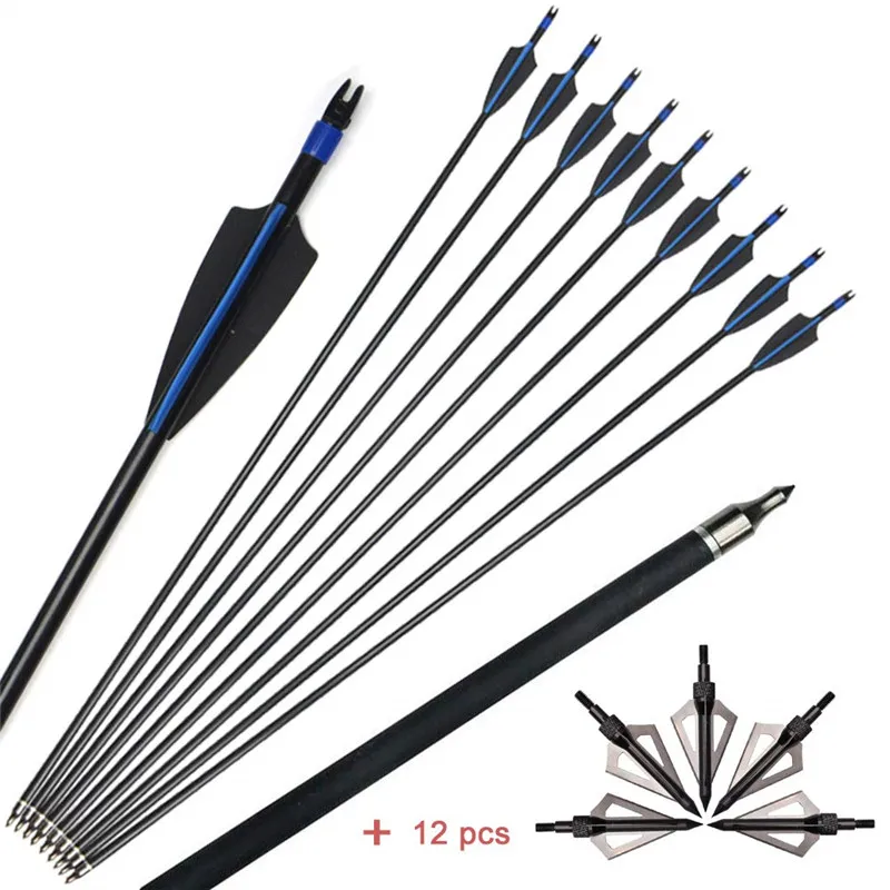 12 pcs Blue Set 12 шт. 30 дюймы стекловолокно стрелы позвоночника 500 OD 8 мм ID 6 мм со стрелкой для блочного Лука и изогнутого лука Аксессуары для стрельбы из лука - Цвет: 12 pcs Blue Set
