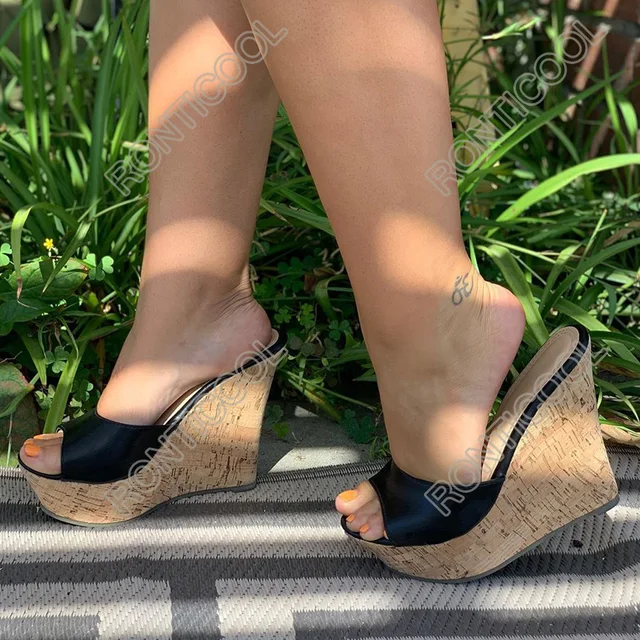 Ronticool Handmade Womens Summer Mules Sandals Comfort Wedges High Heels  Open Toe Elegant Black Casual Shoes Us Plus Size 5-20 - Women's Sandals -  AliExpress
