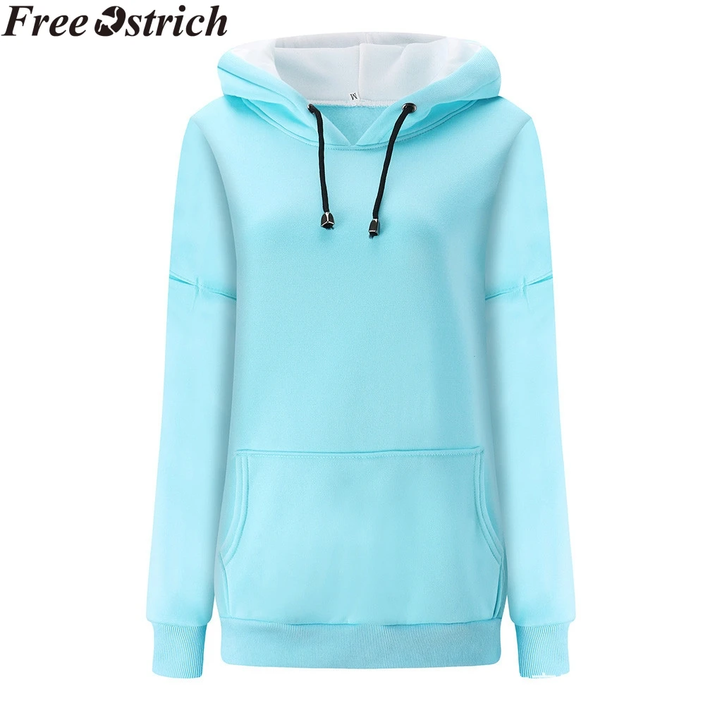 Women Sports Hooded Pullover Long Sleeve Sweatshirt Solid Color Pocket Casual Plus Size