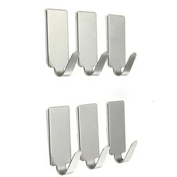 

6pcs Adhesive Kitchen Wall Door Stainless Steel Square Stick Holder Hook Hanger