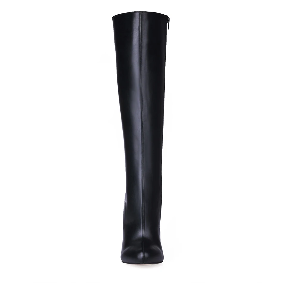 Модные женские сапоги до колена на высоком тонком каблуке-шпильке черные женские Офисные высокие сапоги из искусственной кожи с круглым носком для вечеринки 3cbt-b11