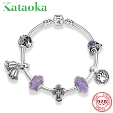 Высокое качество 925 пробы серебро CZ стекло браслеты из бисера ювелирные изделия крест Фиолетовый муранского стекла бисера браслет с подвеской ювелирные изделия