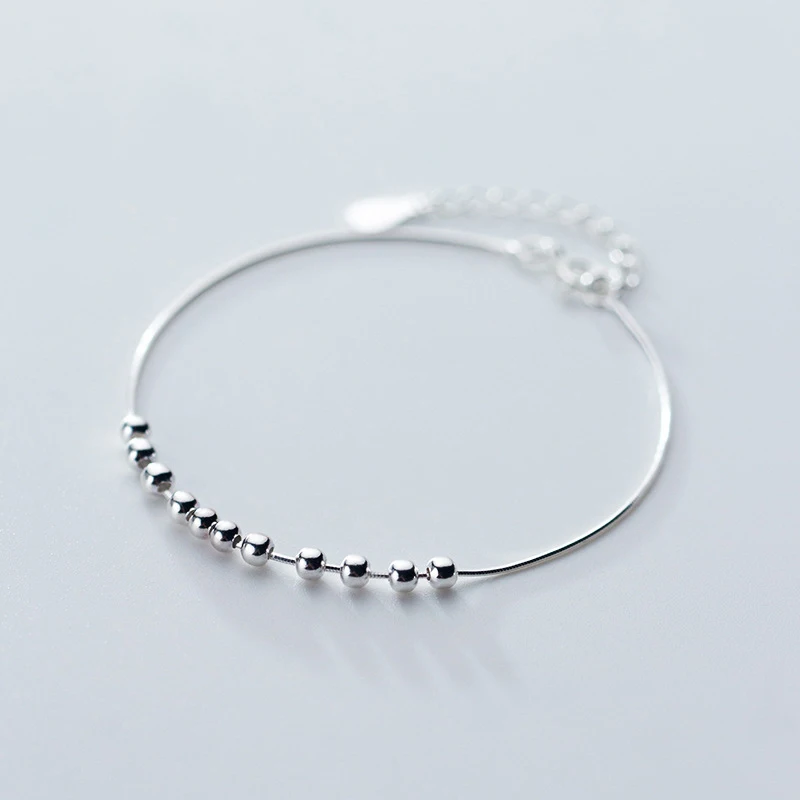 MloveAcc 925 Silver Chain Bracelet Women Round Beads Link Bracelets Female Sterling Jewelry 2019 | Украшения и аксессуары