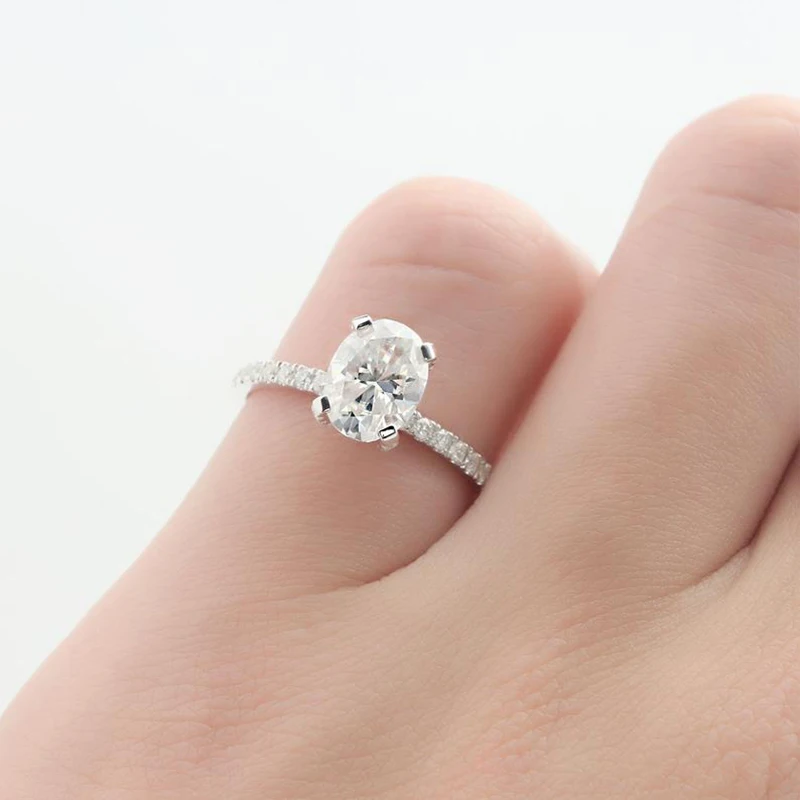 Veryins 14 к белое золото 1.5ct 6X8 мм DEF Цвет Овальный Moissanite под обручальное кольцо с камнем с боковой камень для женщин свадебный подарок