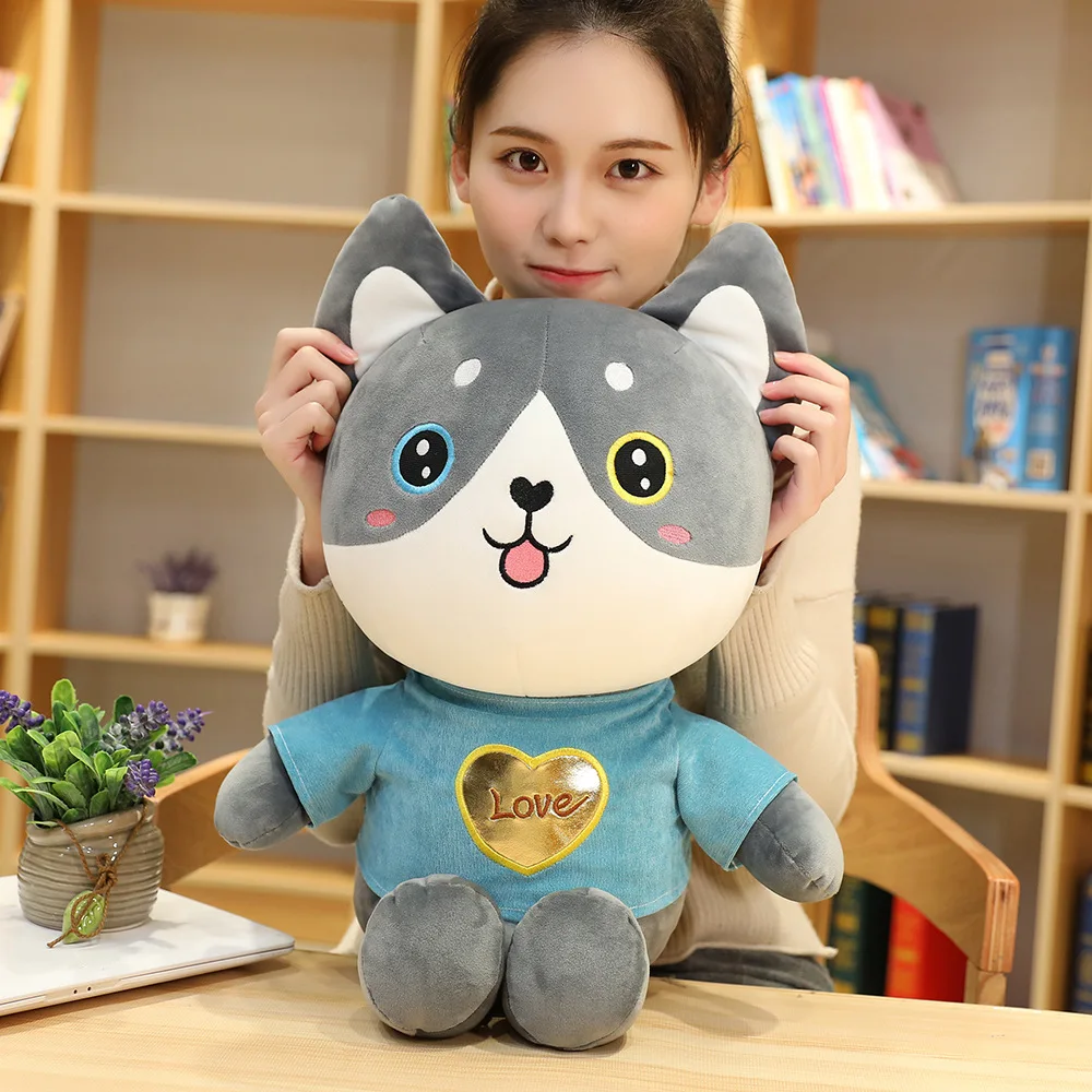 

Hot Huggable new husky plush toy cat two puppies doll rag doll child bed sleeping cute pillow living room children kids gift