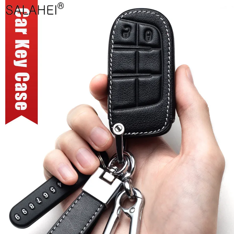 

Leather Car Key Remote Cover Full Case For Jeep Renegade 2014 2015 Grand Cherokee Chrysler 300C Protection Auto Keyless Styling