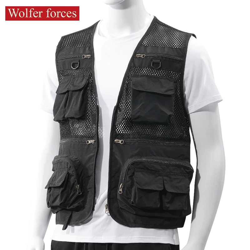 2022 Multi Pocket Vest Men's Mesh Quick Drying Vest Outdoor Fishing Photography Sleeveless Jacket Cantilevered Functional Vest summer thin outdoor multi pocket quick drying vest camping rock climbing riding photography bird watching tourism cargo vest