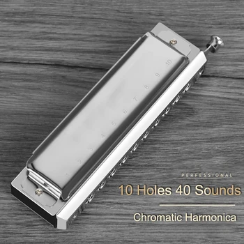 

Portable Chromatic Harmonica C Key With Exquisite Box Cleaning Cloth Stainless Steel+ Chrome Plated Brass for gift Solo play