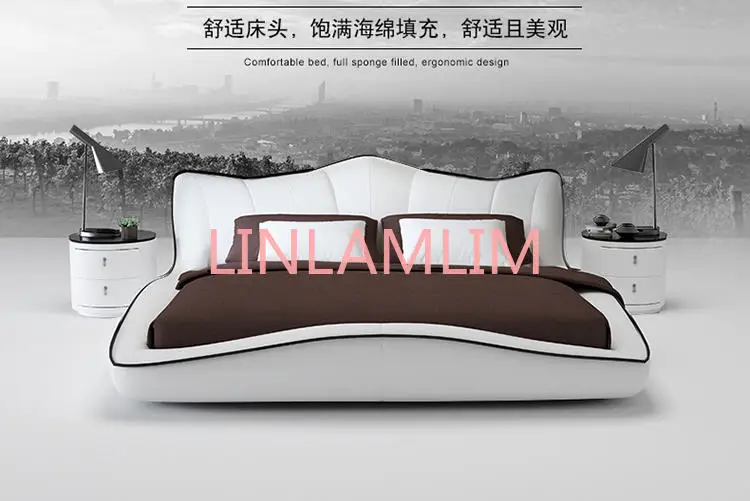 Europe and America Genuine leather bed frame Modern Soft Beds Home Bedroom Furniture cama muebles de dormitorio / camas quarto