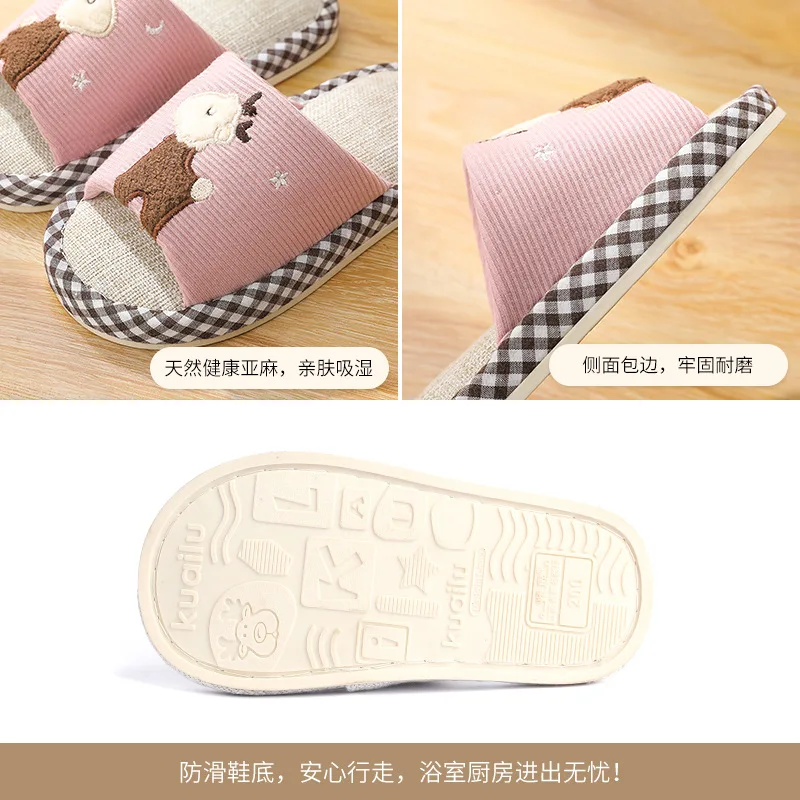 

Kuailu New Products Cotton Linen Slipper Women's Home Indoor Anti-slip Four Seasons Parent And Child Floor Cotton Linen Soft-Sol