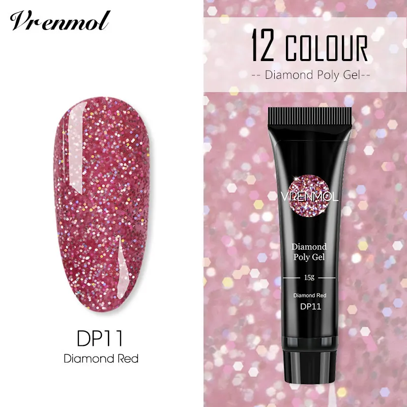 15ml DP11 Vrenmol цветной полигель для наращивания ногтей, ремонт ногтей, блеск, полигель, Кристальный бриллиант, желе, твердый для маникюра, строительный гель - Цвет: 15ml DP11