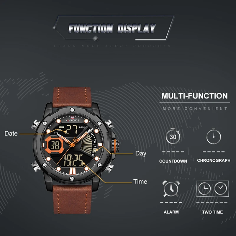 Топ люксовый бренд NAVIFORCE армейские военные мужские часы светодиодные цифровые кожаные спортивные часы кварцевые мужские часы Relogio Masculino