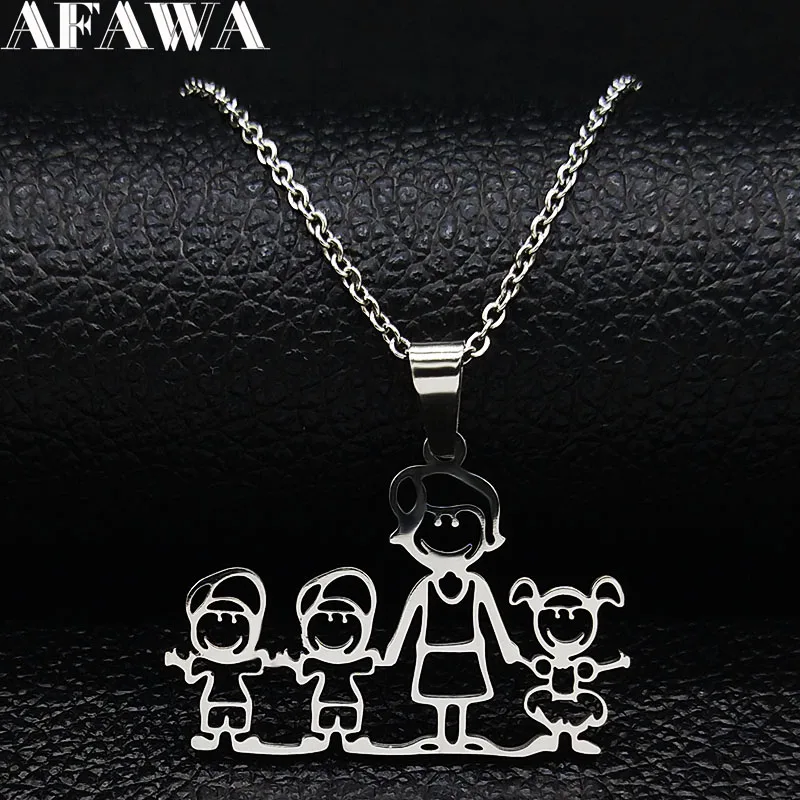 

2019 Family Mum Dad and Two Boys Girl Stainless Steel Necklace Chain Women Silver Color Necklace Jewerly moda mujer N19518
