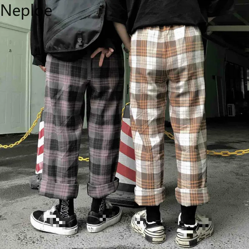 Neploe Harajuku ретро Стиль в клетку, свободные, широкие в ноге, штаны уличная одежда унисекс, Высокая Талия Повседневное с эластичной резинкой на талии брюки Ins Pantalones