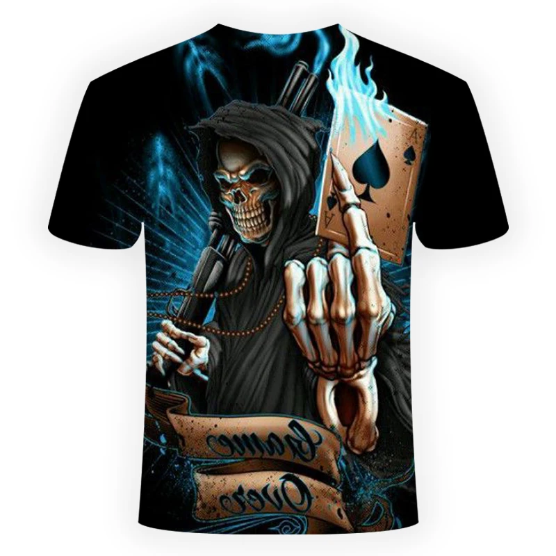 2019 NOVO crânio de poker 3d camisas engrachadas t Homens Marca Горячая Мужская Повседневная 3D импрессо