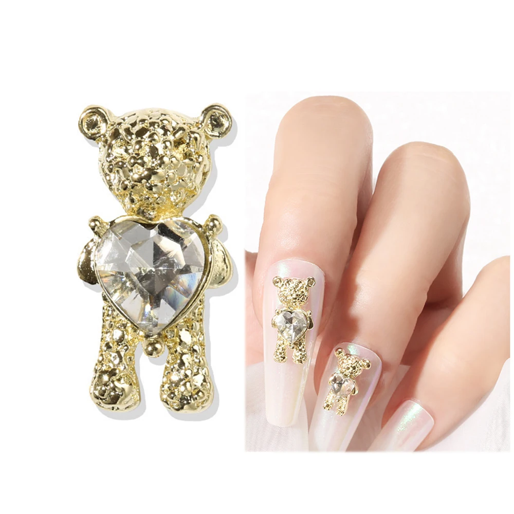 Gold or Silver Teddy Bear Bling Moving Nail Charm