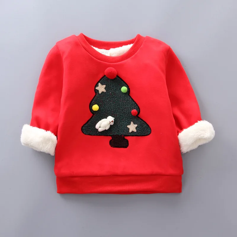

2019 New Style Childrenswear Winter Christmas Tree Men And Women Children One-Piece Brushed And Thick Coat Hoodie Fashion Medium