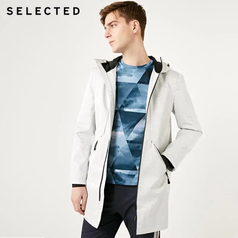 

SELECTED New men's hooded trend marble pattern regular fit medium and long coat S |4191OM542