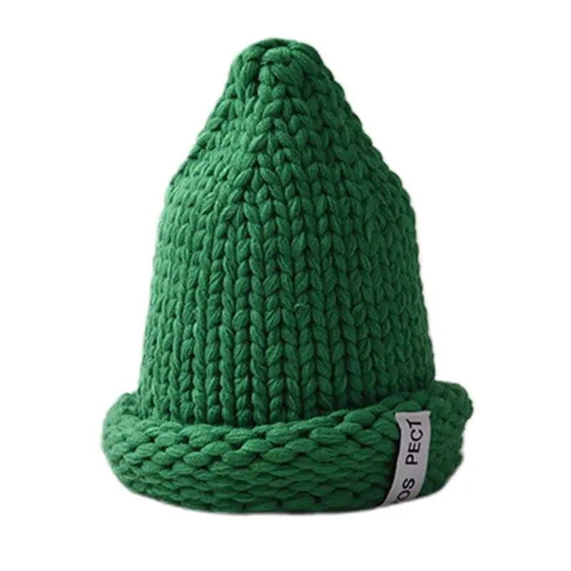 Женская зимняя вязаная шапка с острым носком, плетеная вязаная теплая Шапка-бини