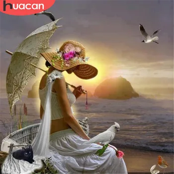 

HUACAN 5D Diy Diamond Painting Mosaic Girl Full Kits Diamond Embroidery Sale Full Square Drill Rhinestones Home Decoration