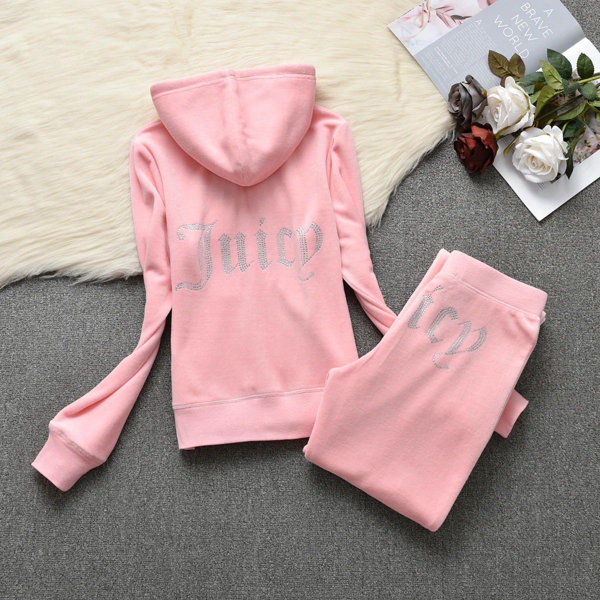 Women's Velvet Juicy Coutoure Tracksuit Tight Fitting Sweatshirt and Pants Brand Fabric Tracksuit Velour Hoodies Juicy Tracksuit blazer and trouser set