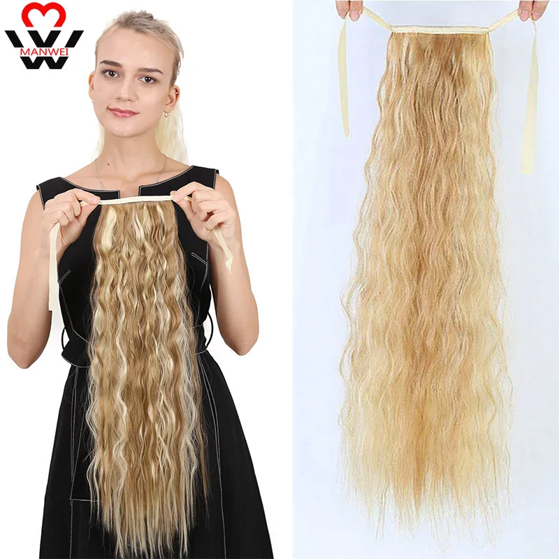

MANWEI 22'' Kinky Straight Clip in Ponytail Extension Synthetic High Temperature Wrap Clip Magic Paste Ponytail Hairpiece