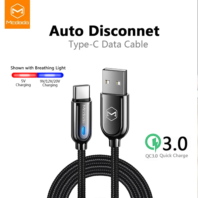 Mcdodo QC 3.0 Quick Charge LED Auto Disconnect USB Type C Cable For Samsung LG 