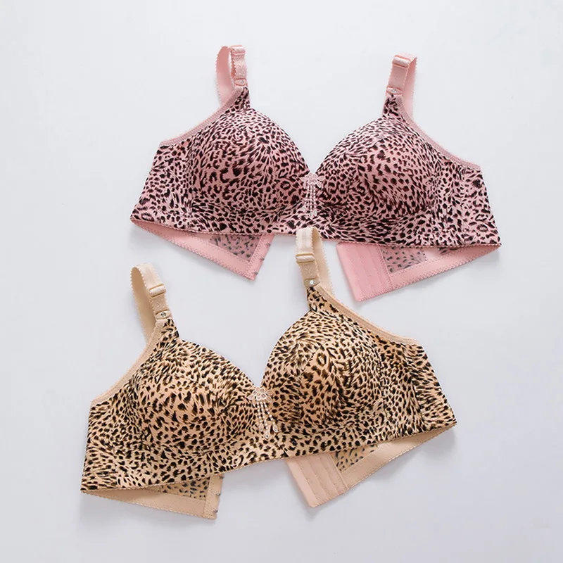 Sexy Leopard Push Up Bras For Women Fashion Front Closure Underwear Wire Free Girl Lingerie Tops Wide Strap Female Bralette strapless